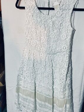 MM Couture White Lace Tiered Sundress